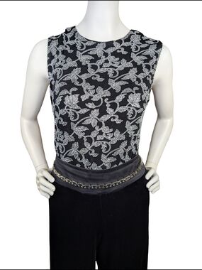 Vintage 90s Ronni Nicole Black Silver Glitter Stretchy Sleeveless Top Size Small